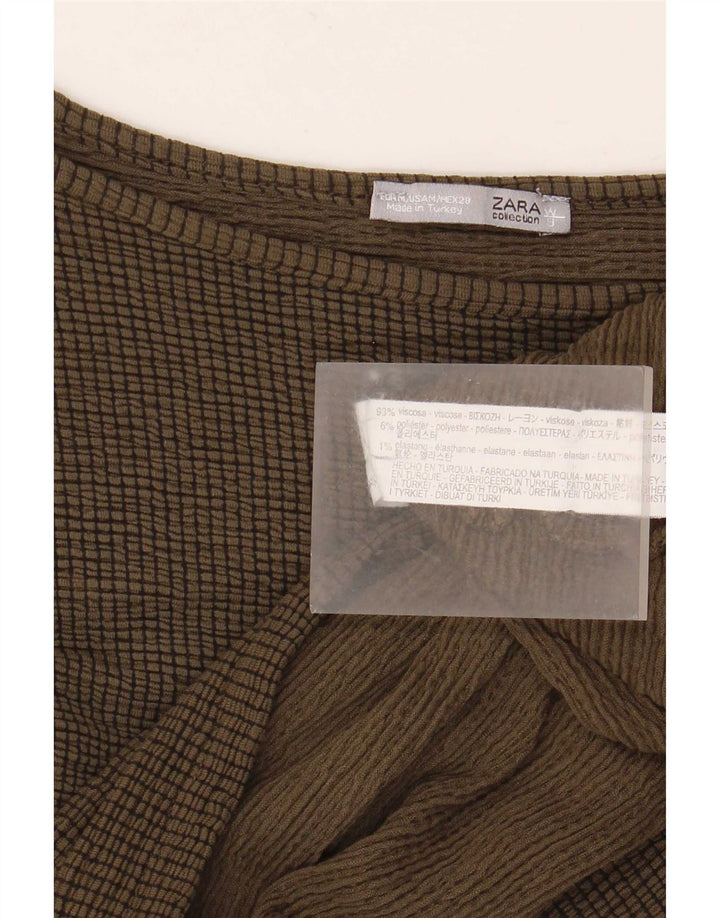Damski top oversize Zara z rękawem 3/4, UK 14, średni khaki, wiskoza