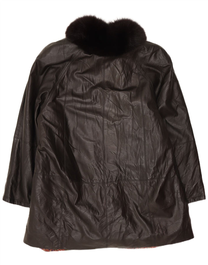 VINTAGE damski płaszcz skórzany UK 18 XL czarna skóra