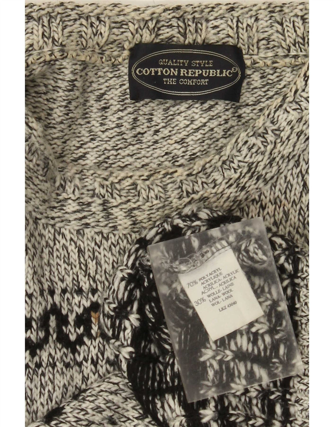 Męski sweter z okrągłym dekoltem Cotton Republic, średnioszary, Fair Isle