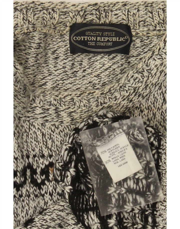 Męski sweter z okrągłym dekoltem Cotton Republic, średnioszary, Fair Isle