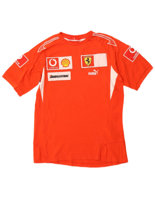 Męski T-shirt PUMA Ferrari z grafiką, mały, czerwony, bawełniany z blokami kolorów