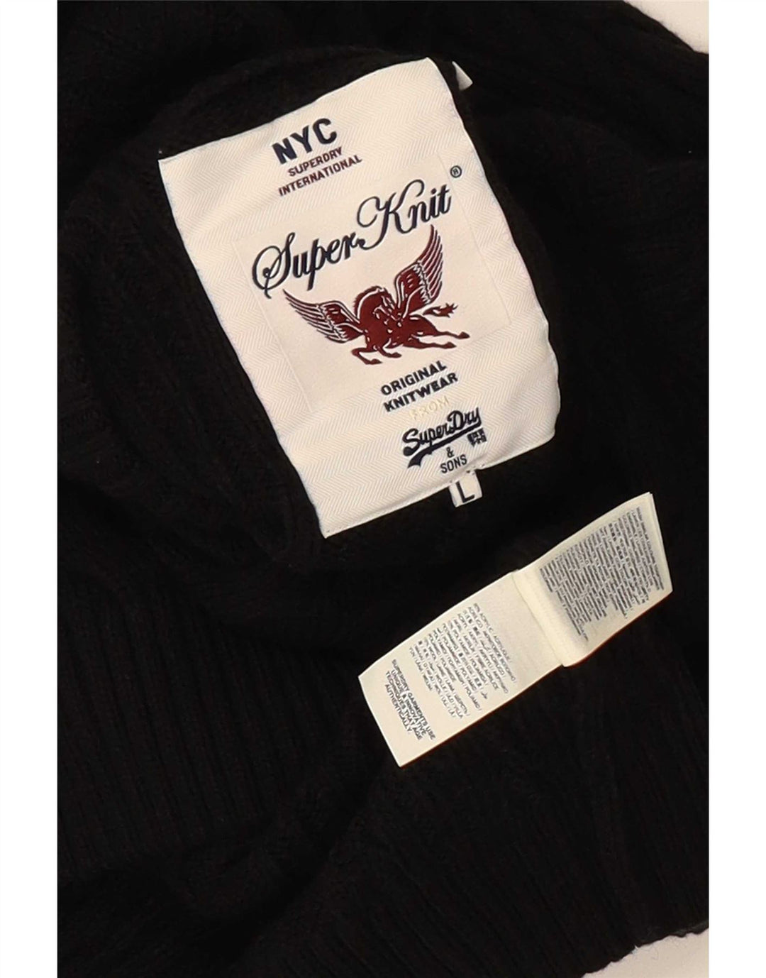Męski sweter Superdry z okrągłym dekoltem, duży, czarny akryl