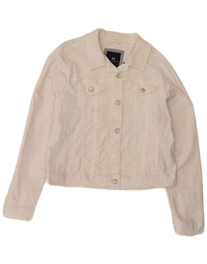 CREW CLOTHING Damska kurtka dżinsowa UK 14, średnia biała bawełna