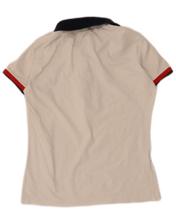 Damska koszulka polo Fred Perry UK 8, mała, biała, bawełniana w bloki kolorów