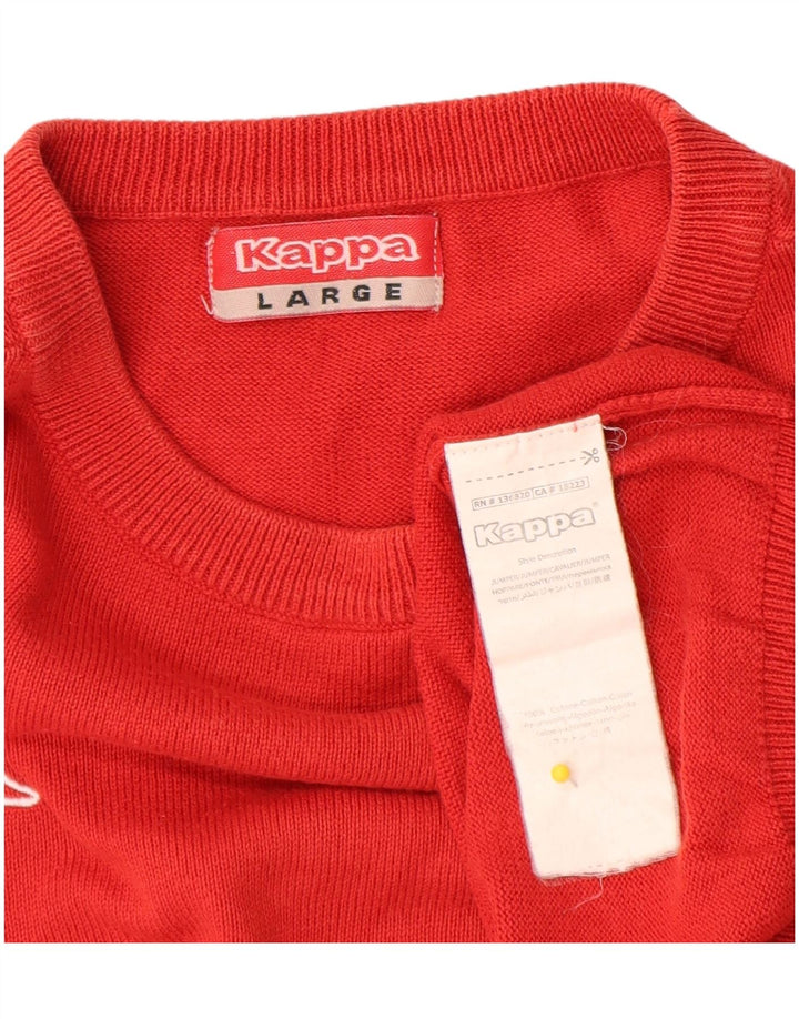 Męski sweter z okrągłym dekoltem Kappa, duży, czerwony, bawełniany