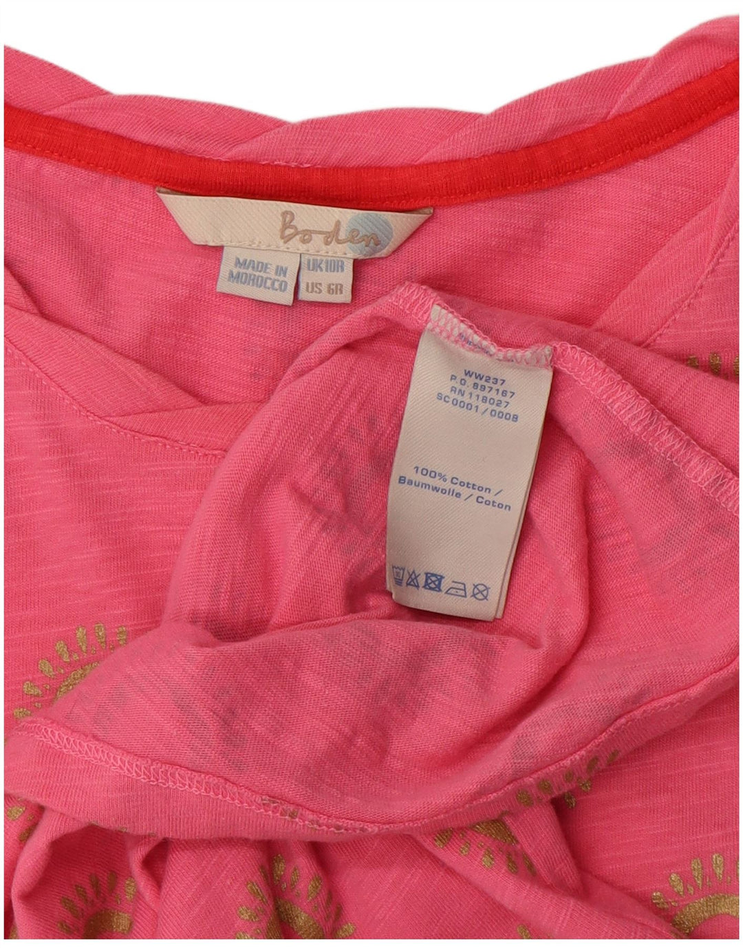 Damska sukienka T-shirtowa BODEN UK 10, mała, różowa, bawełniana w kwiaty