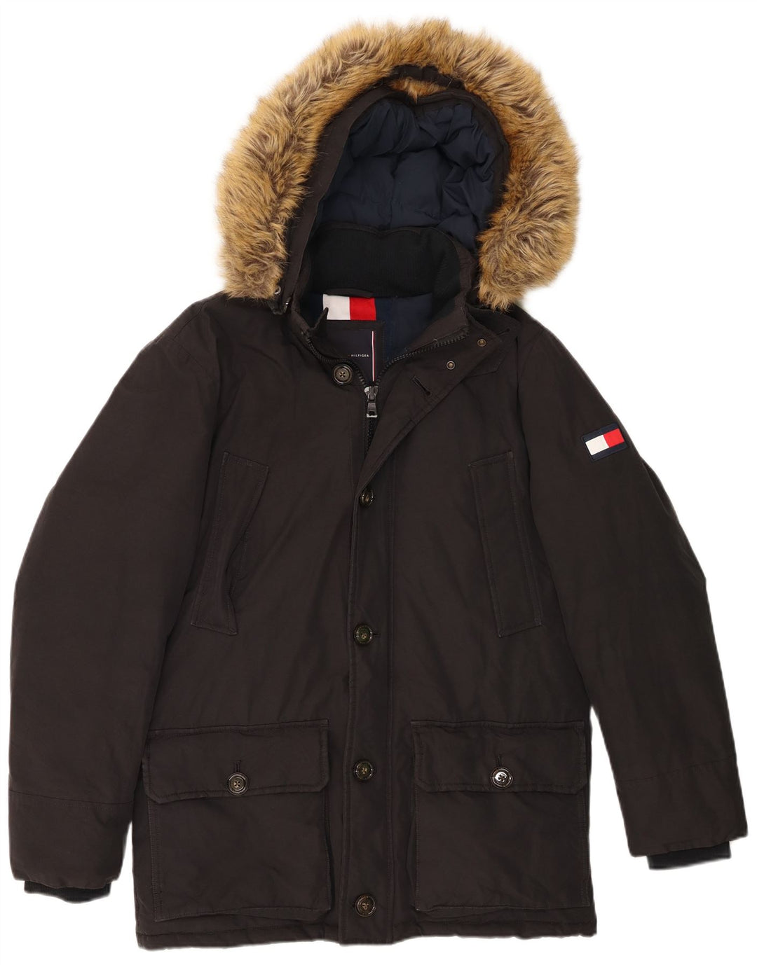 Męska ocieplana kurtka z kapturem Tommy Hilfiger UK 38, średnia czarna bawełna