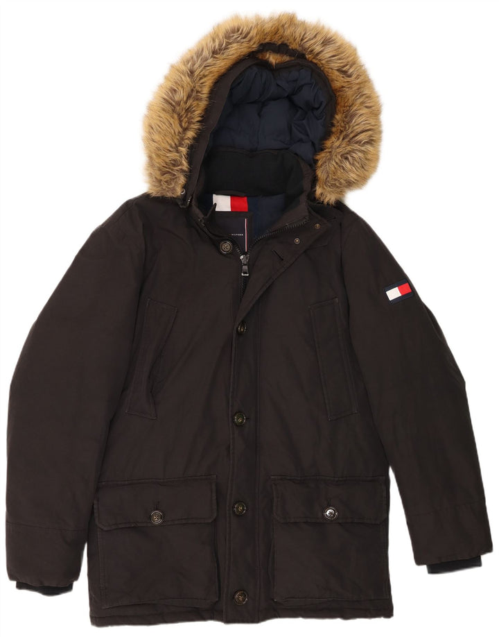 Męska ocieplana kurtka z kapturem Tommy Hilfiger UK 38, średnia czarna bawełna