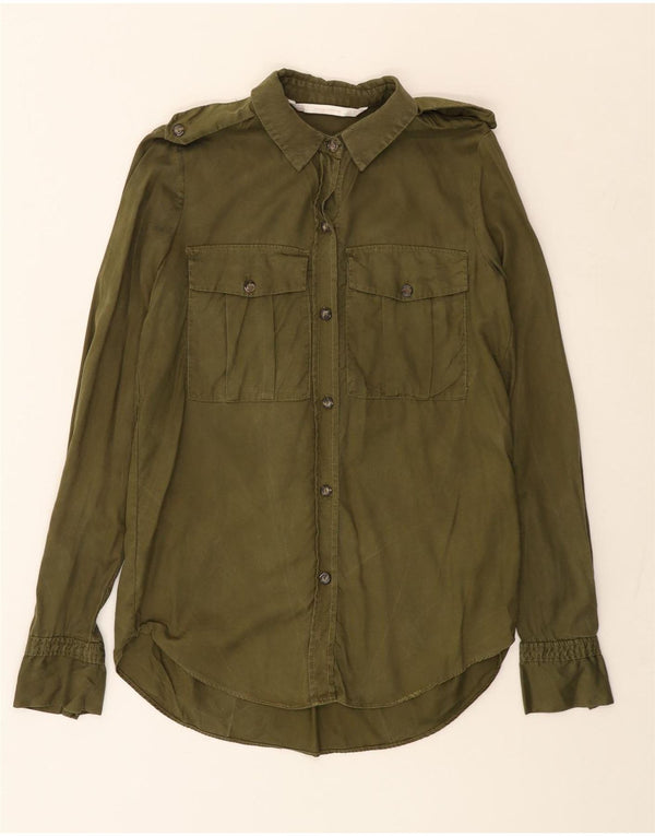 Damska długa koszula oversize ZARA UK 6 XS Khaki Lyocell