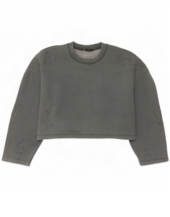Damski sweter typu Crop Oversize Zara UK 14, średnioszary, bawełniany