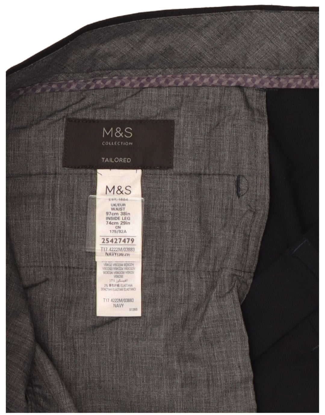 Marks & Spencer Męskie dopasowane proste spodnie garniturowe W38 L29 granatowe