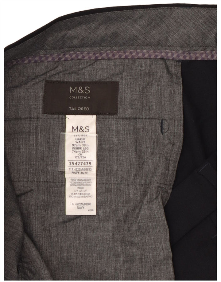 Marks & Spencer Męskie dopasowane proste spodnie garniturowe W38 L29 granatowe