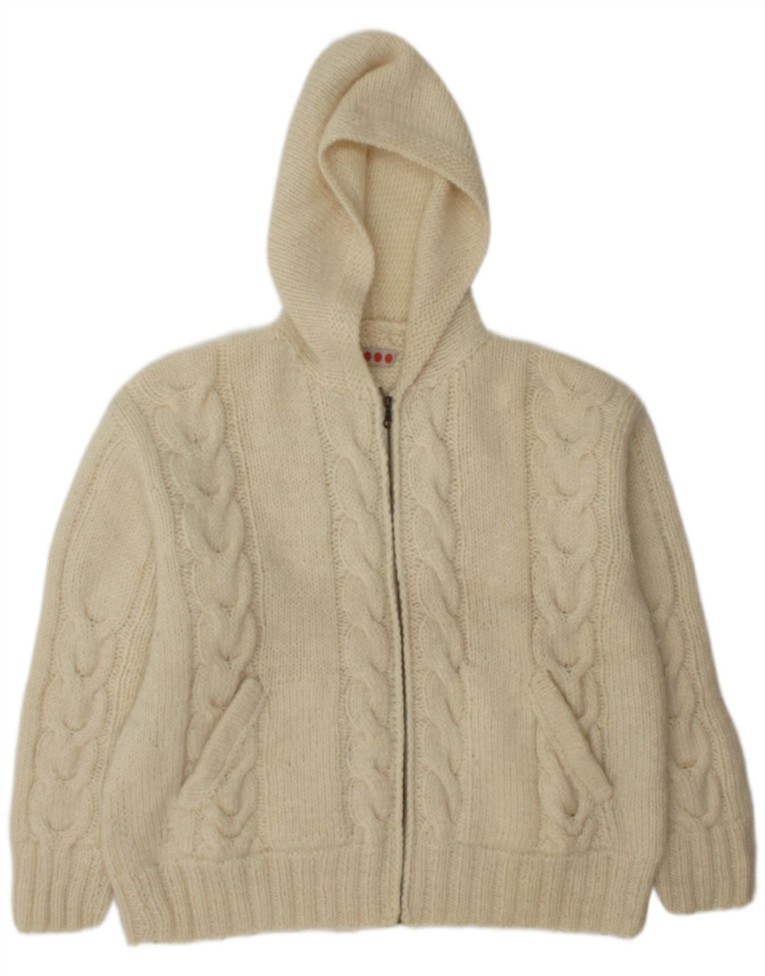 Vintage męski sweter z kapturem, duży, z białej wełny