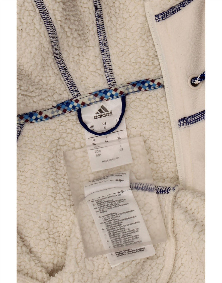 Damska kurtka polarowa z kapturem Adidas UK 10, mała w kolorze złamanej bieli, poliester