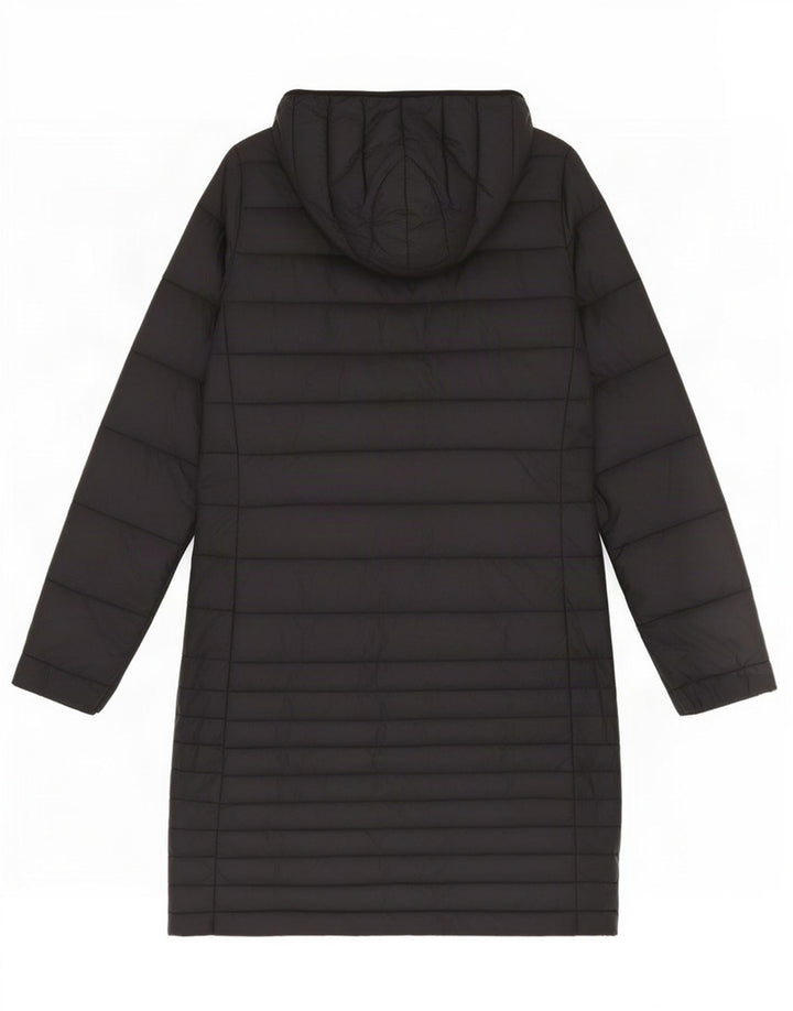 Damski ocieplany płaszcz z kapturem Puffa UK 8, mały, czarny nylon