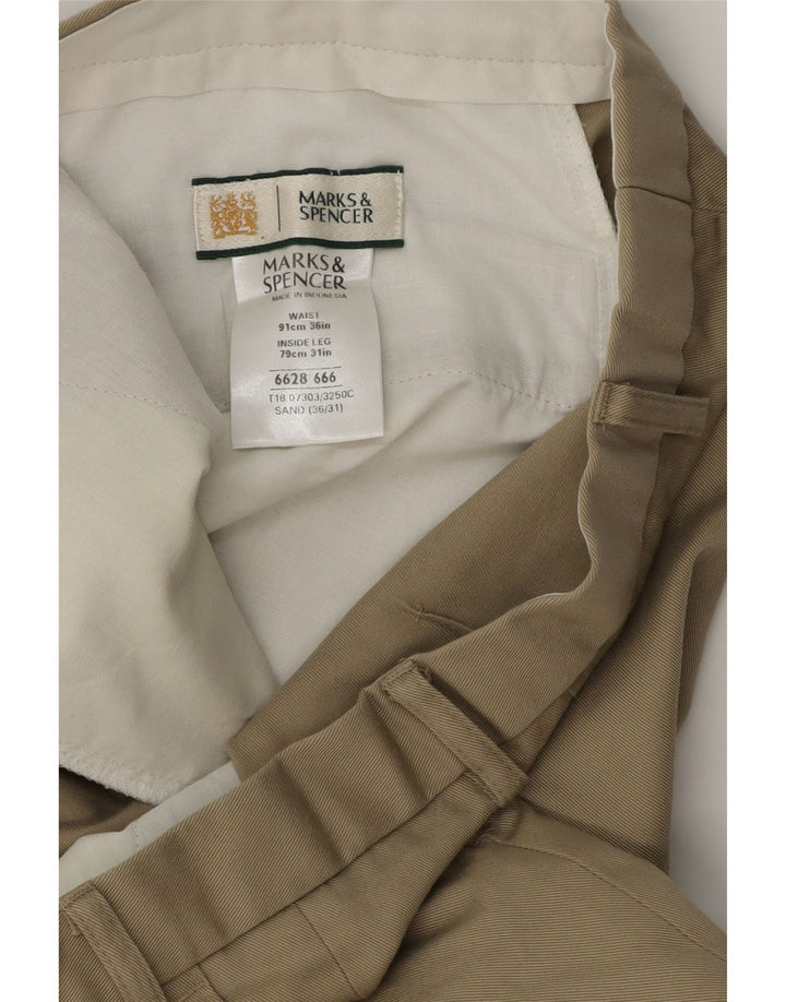 MARKS & SPENCER Męskie spodnie garniturowe W36 L31 Beżowa bawełna
