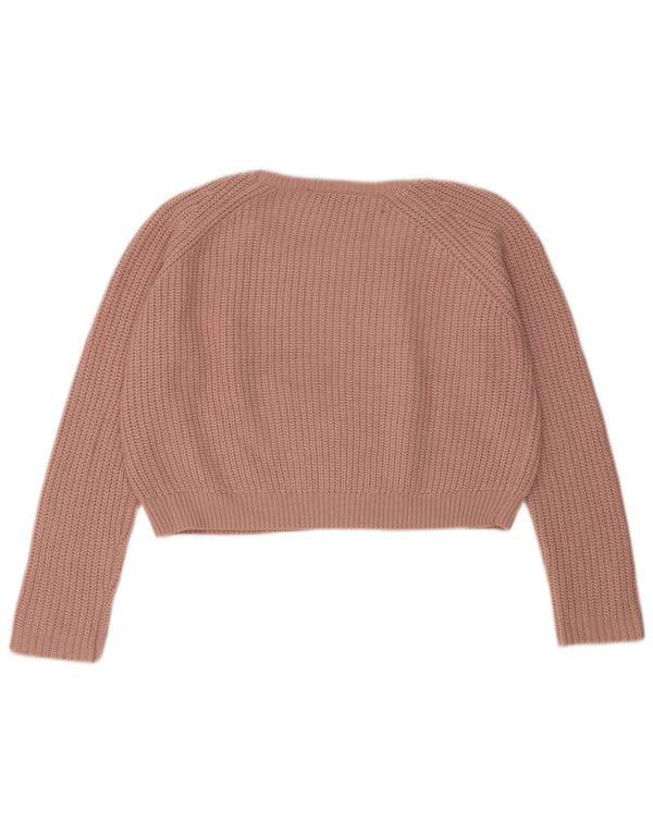 Topshop Damski sweter typu Crop Oversize z dekoltem w łódkę UK 4 XS Różowy akryl