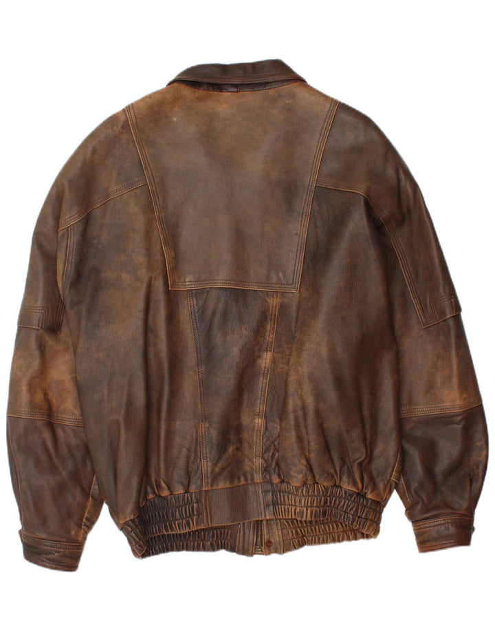 Vintage męska kurtka skórzana IT 58 4XL brązowa skóra