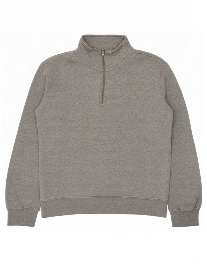 Marks & Spencer Męski sweter z zamkiem błyskawicznym, mały, szary, bawełniany