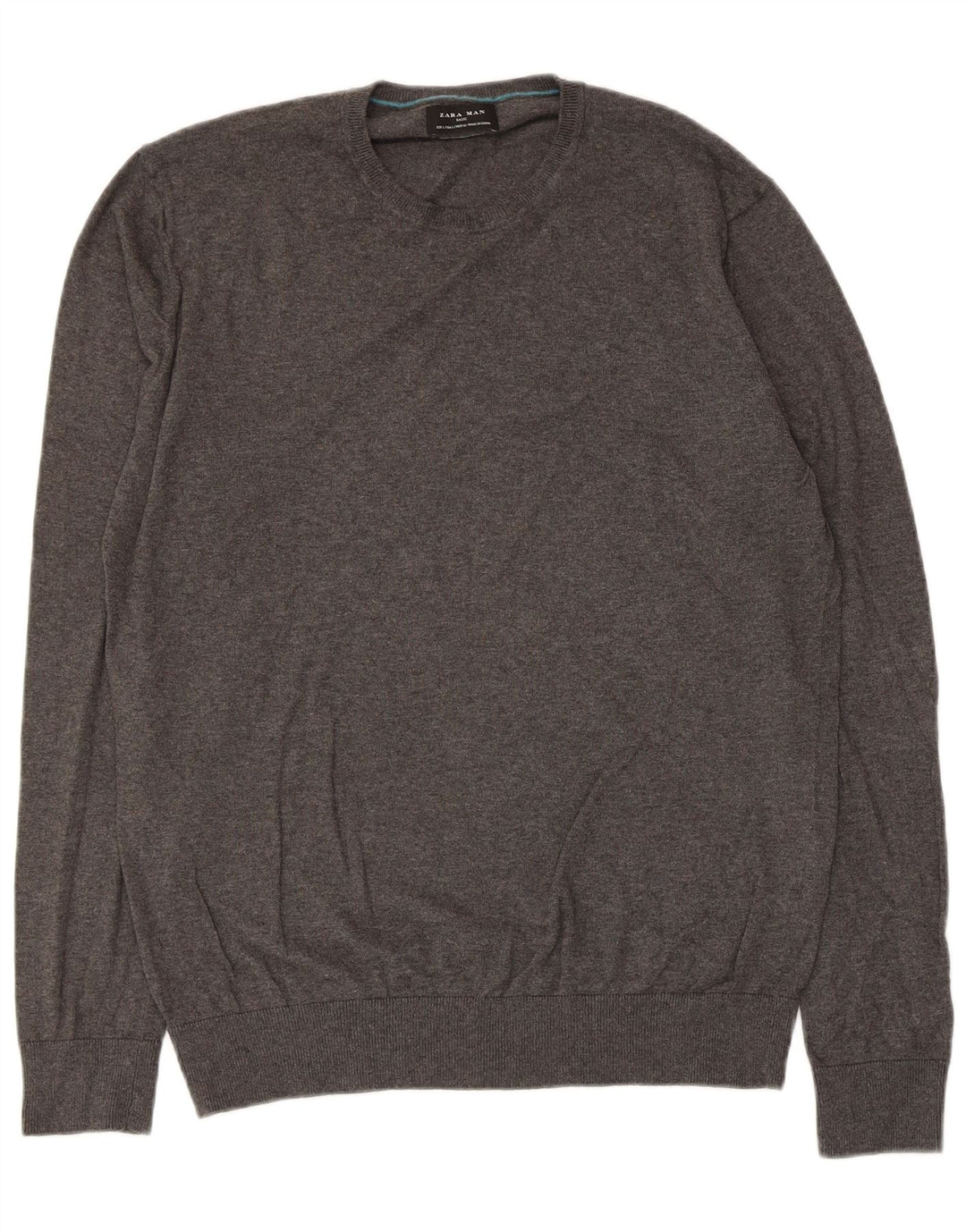 Męski sweter Zara z okrągłym dekoltem, duży, szary, bawełniany