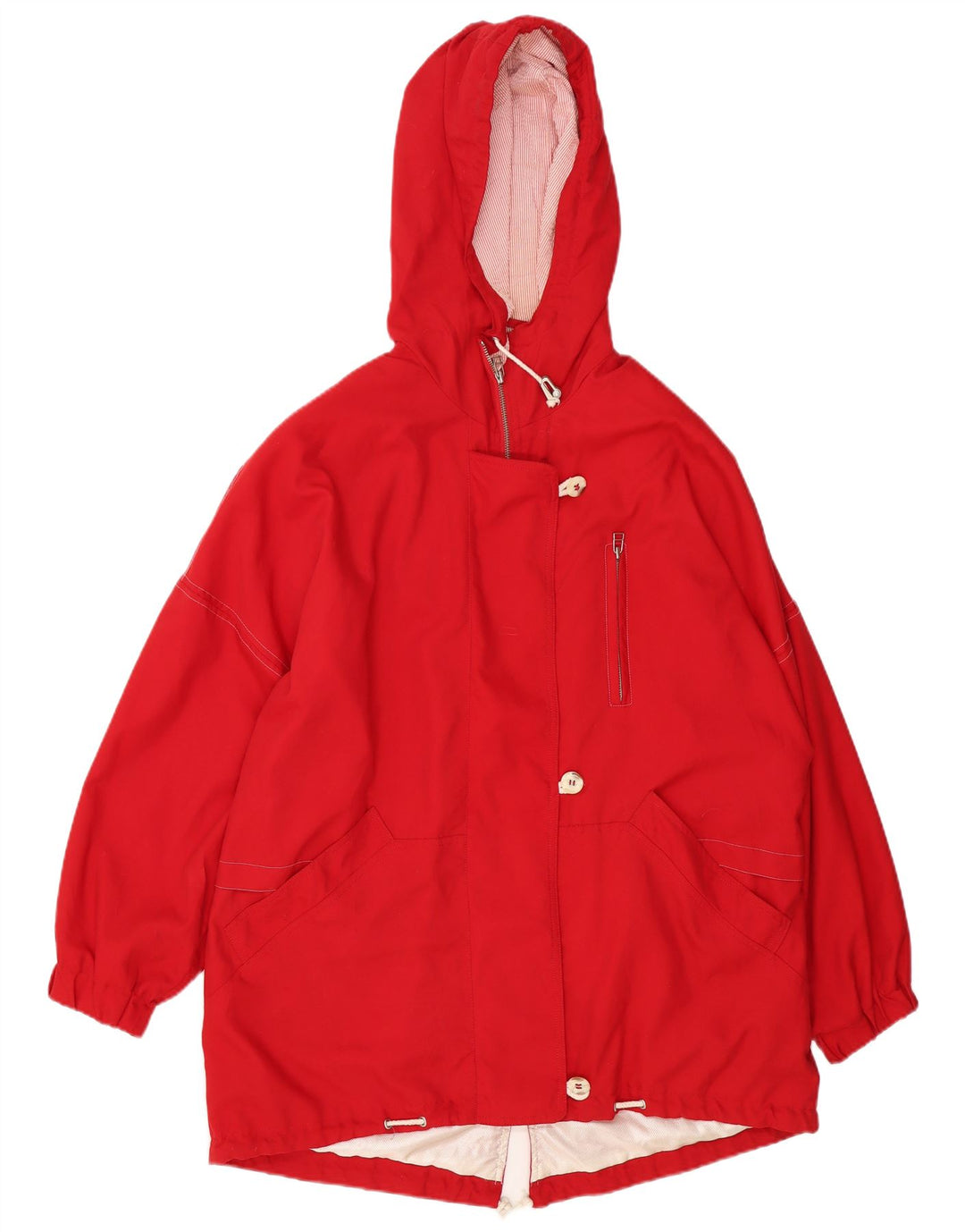 Vintage damska kurtka typu parka z kapturem, oversize UK 10, mała, czerwona, poliester