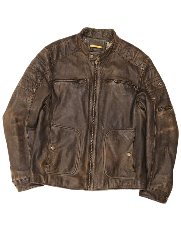 Męska skórzana kurtka racer Camel Active IT 50, duża brązowa