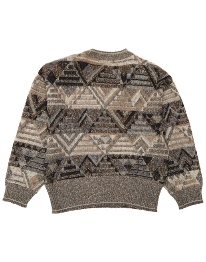 Bogner Męski sweter z okrągłym dekoltem, mały, szary, geometryczny akryl