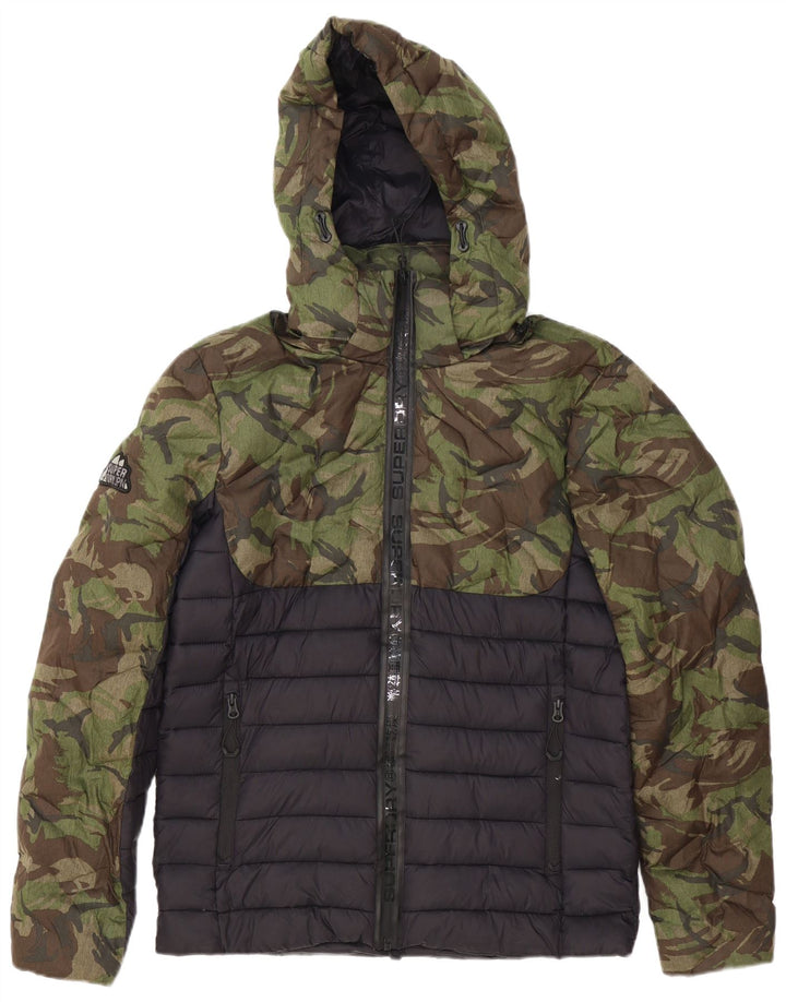 Męska ocieplana kurtka z kapturem Superdry UK 38, średni zielony kamuflaż, poliester