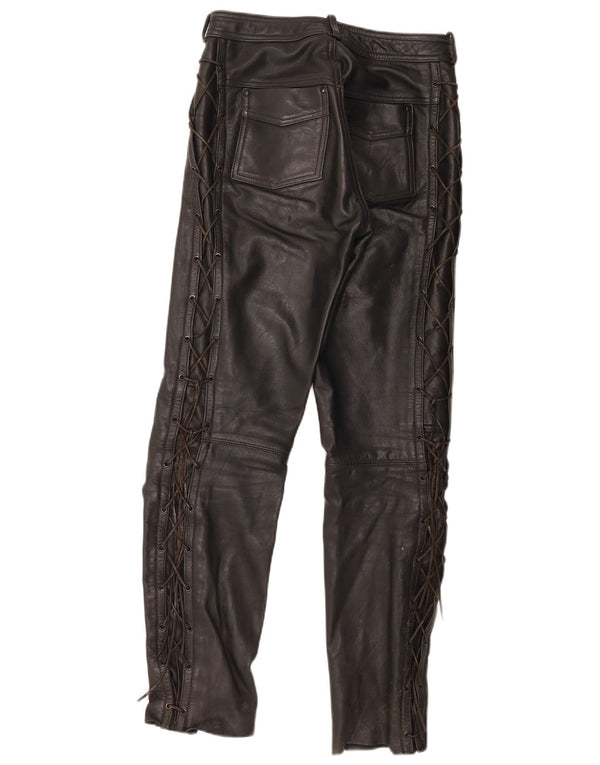 Męskie skórzane spodnie motocyklowe w stylu vintage IT 48 Medium W30 L31 Czarna skóra