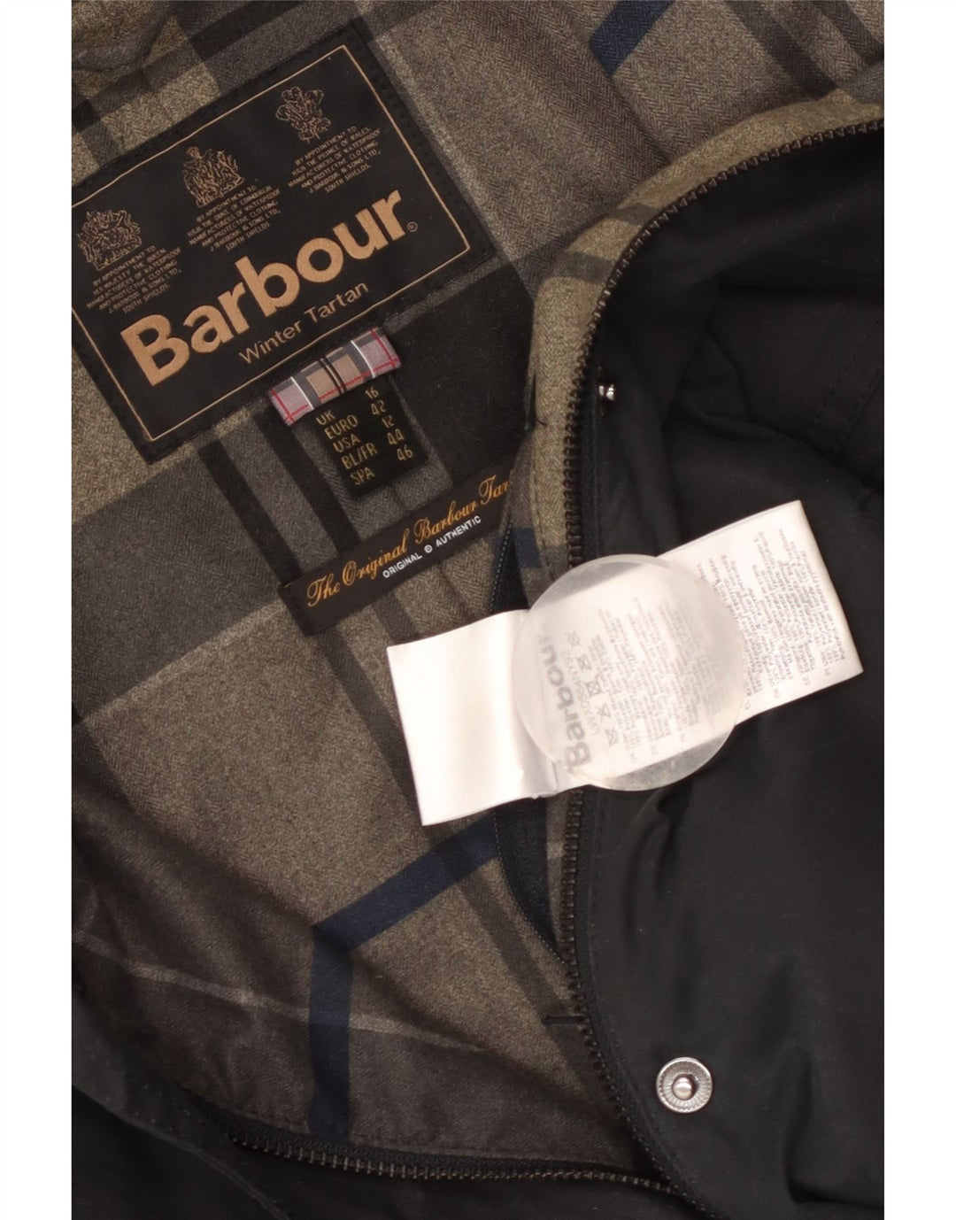 Kurtka damska Barbour Winter Tartan Waxed UK 16, duża, granatowa