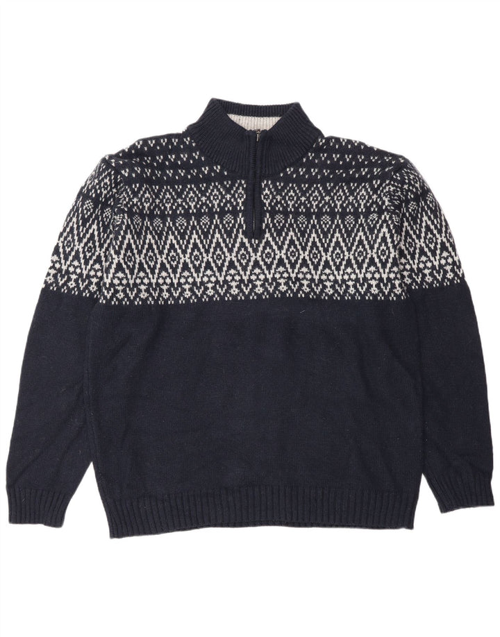 Marks & Spencer Męski sweter w kolorze niebieskim i zapinanym na zamek, duży, granatowy