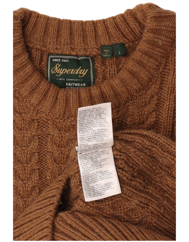 Męski sweter Superdry z okrągłym dekoltem, duży, brązowy, akrylowy