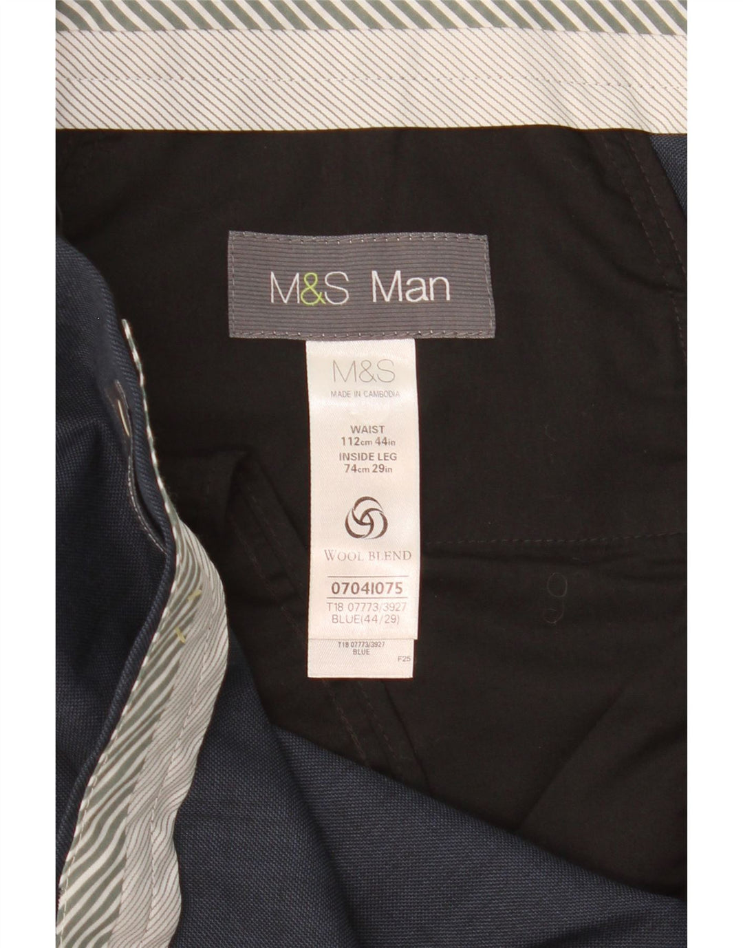 Męskie proste spodnie garniturowe MARKS & SPENCER W44 L29 Niebieski poliester