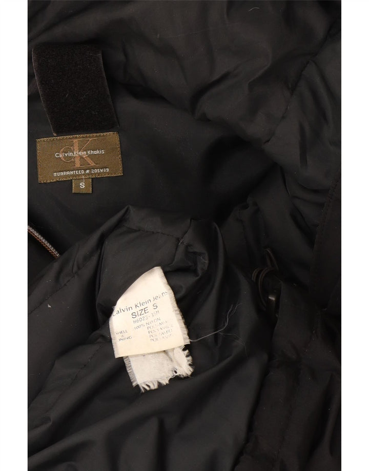 Damski płaszcz z kapturem, oversize, wyściełany Calvin Klein UK 10, mały, czarny nylon