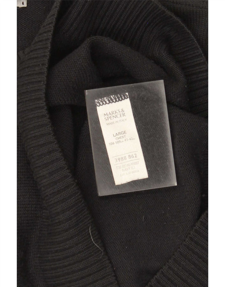 Marks & Spencer Męski sweter z okrągłym dekoltem, duży, granatowy, akrylowy