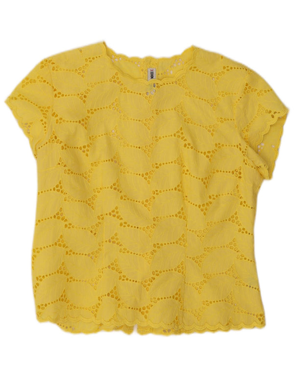 Naracamicee Womens Blouse Top UK 14 Large Yellow Floral Polyester