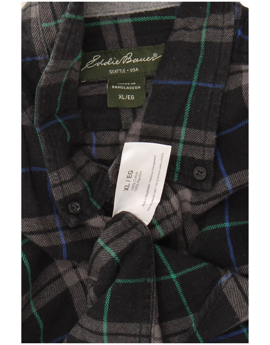 EDDIE BAUER Męska koszula flanelowa XL w czarną kratkę, bawełniana