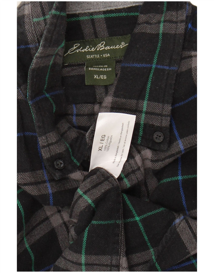 EDDIE BAUER Męska koszula flanelowa XL w czarną kratkę, bawełniana