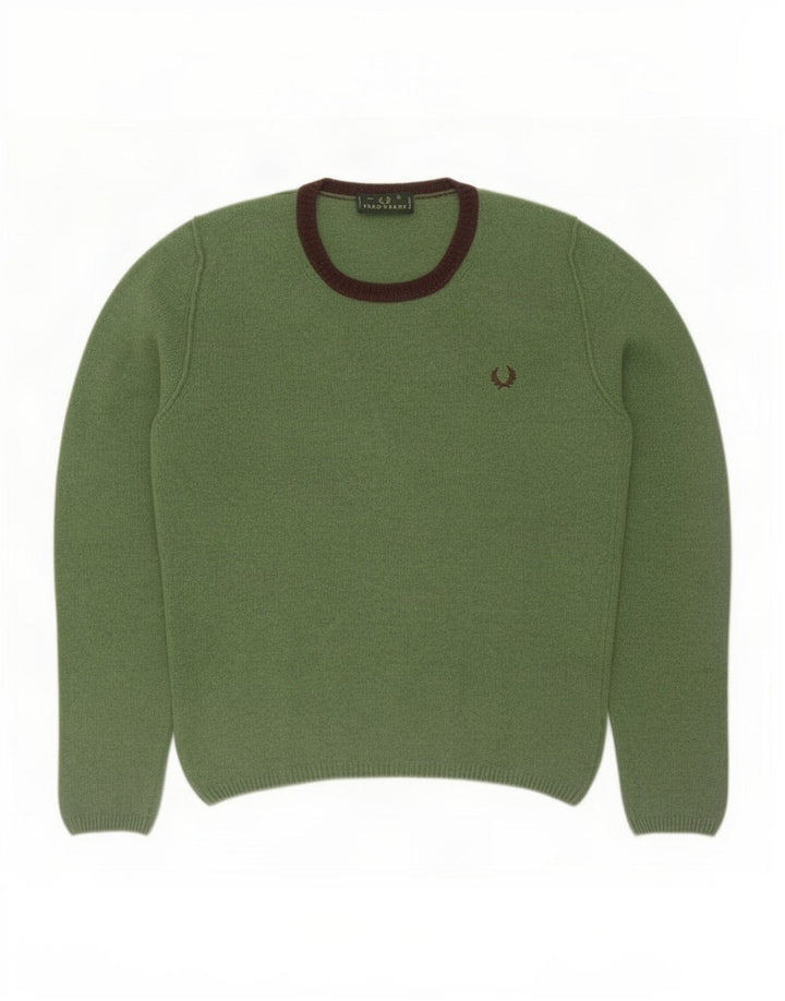 Męski sweter Fred Perry z okrągłym dekoltem, duży, zielony, wełniany