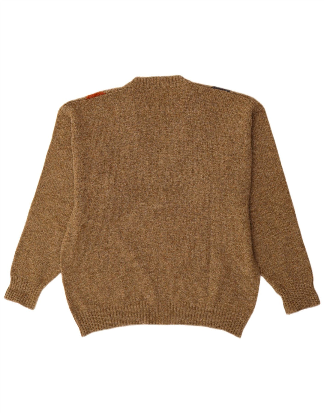 Vintage męski sweter z dekoltem w kształcie litery V, średnio brązowy, argyle/diament