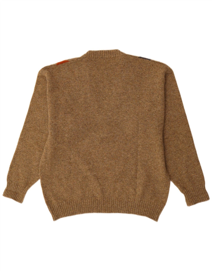 Vintage męski sweter z dekoltem w kształcie litery V, średnio brązowy, argyle/diament