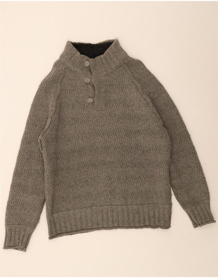 Męski sweter zapinany na guziki FAT FACE 2XL, szara wełna w jodełkę