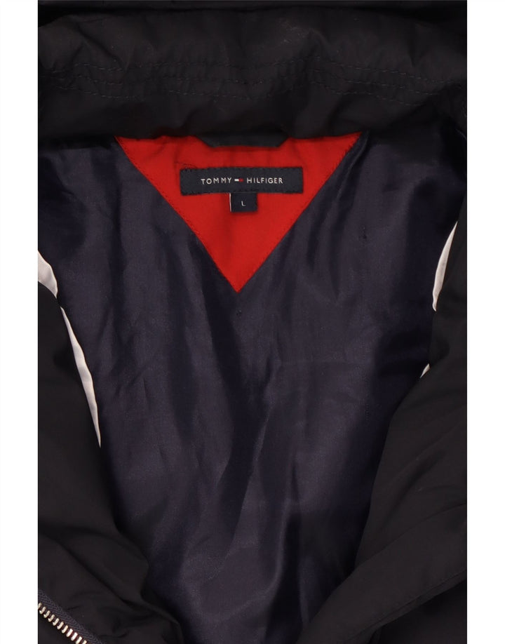 TOMMY HILFIGER Womens Hooded Padded Coat UK 16 Large Navy Blue Polyester Vintage Tommy Hilfiger and Second-Hand Tommy Hilfiger from Messina Hembry 