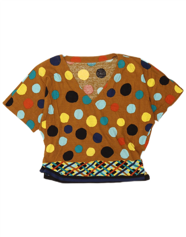 Bluzka damska Vintage Top UK 16, duża, brązowa w kropki