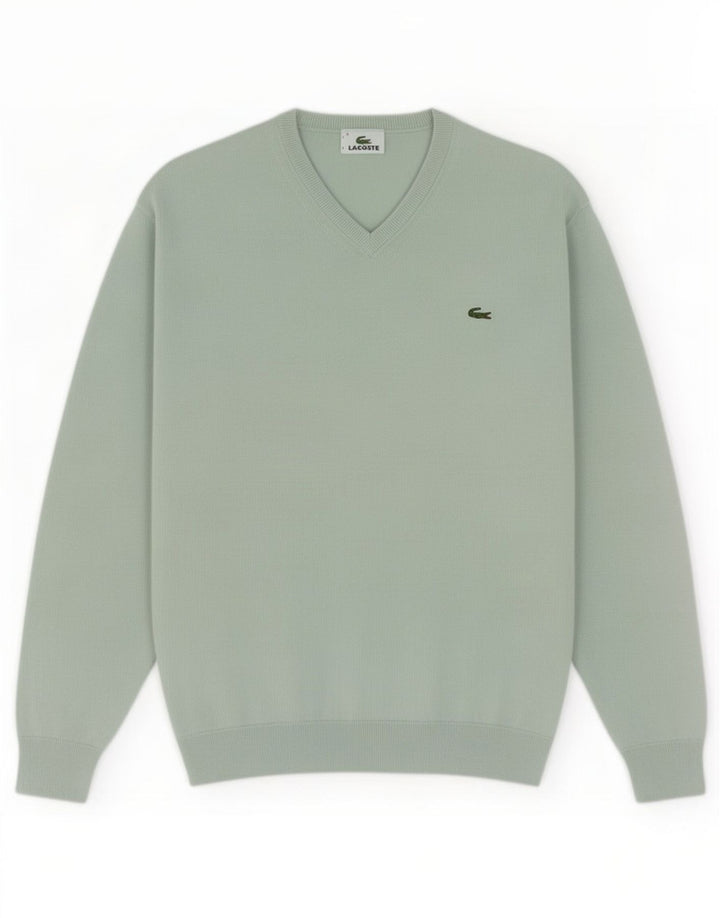 Lacoste Męski sweter z dekoltem w kształcie litery V, rozmiar 4, średni turkusowy bawełniany