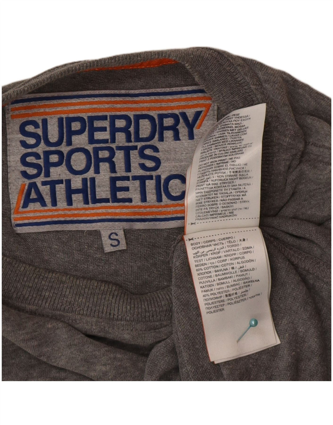 Męski top graficzny Superdry z długim rękawem, mały, szary, bawełniany w bloki kolorów