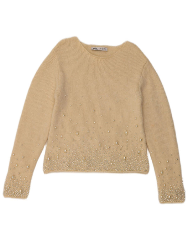 Damski sweter Zara z dekoltem w łódkę, UK 10, mały, w kolorze złamanej bieli, w kropki