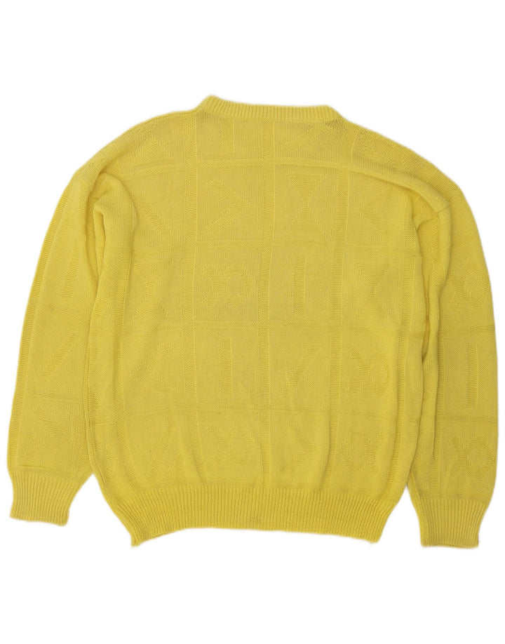 Sweter męski z okrągłym dekoltem w stylu vintage, średnio żółty