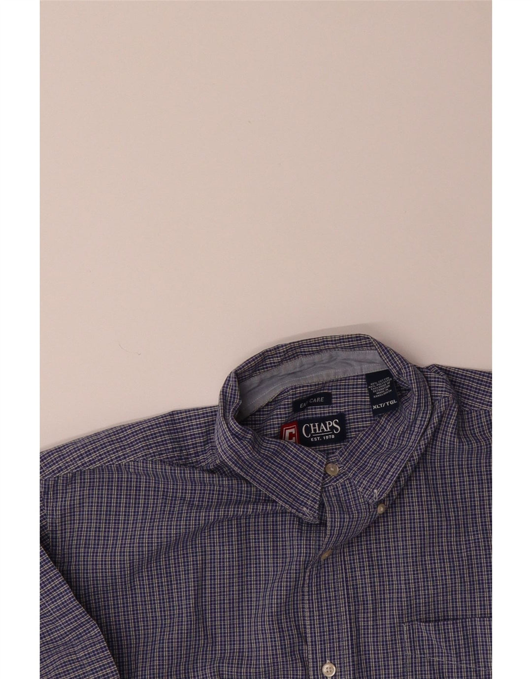 CHAPS Mens Easy Care Short Sleeve Shirt XL Blue Check Cotton Vintage Chaps and Second-Hand Chaps from Messina Hembry 