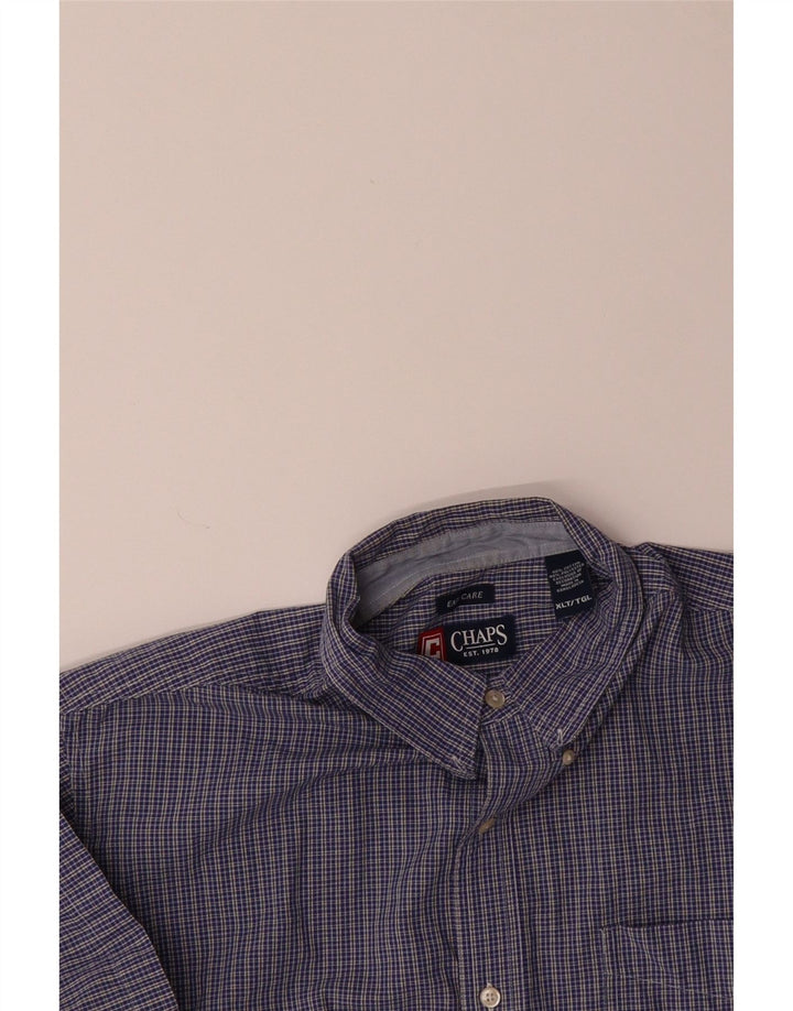 CHAPS Mens Easy Care Short Sleeve Shirt XL Blue Check Cotton Vintage Chaps and Second-Hand Chaps from Messina Hembry 